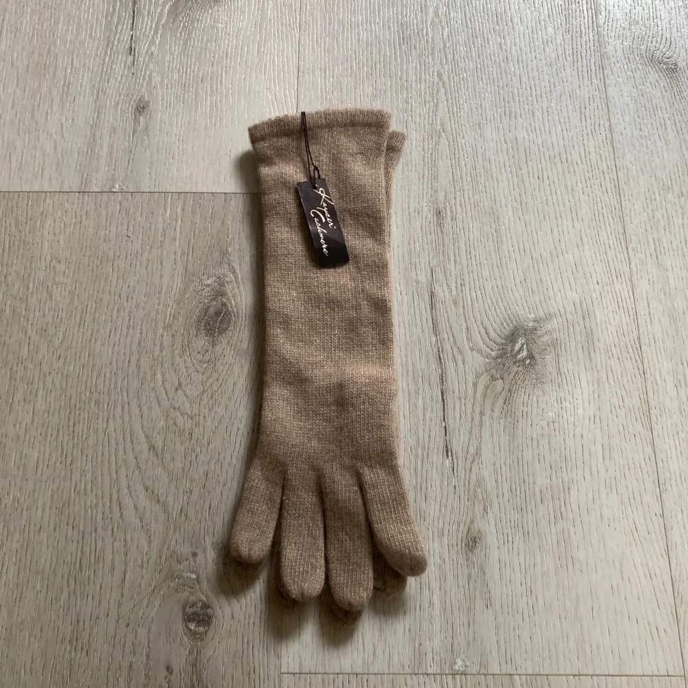 Kayeer Cashmere Long Opera Gloves Camel Tan Knit One Size NWT